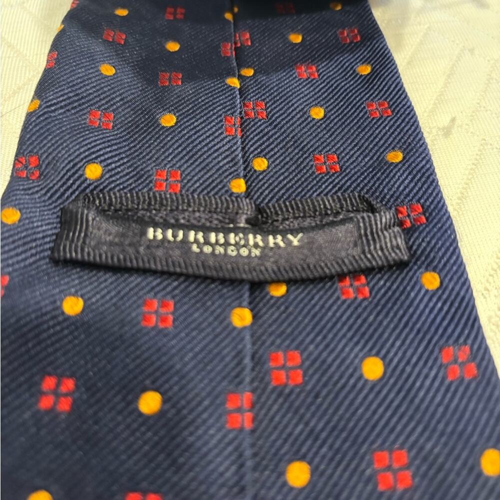 Burberry BLACK LABEL Silk Tie Blue Red Gold - Picture 2 of 5